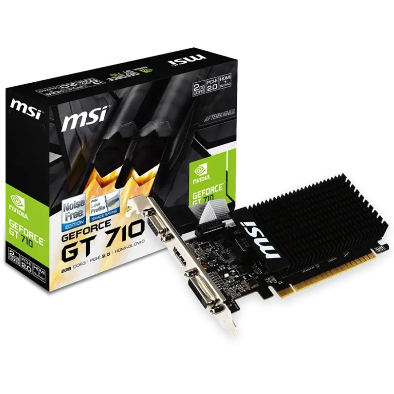 MSI Video Card NVidia GeForce GT 710, 2048MB DDR3, 64-bit, 12.8 GB/s, 1600 Mbps Effective Memory Speed, 954 MHz Clock, PCI Expre