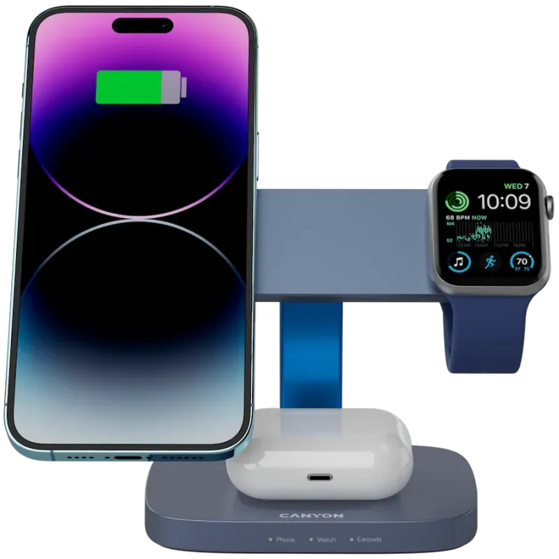 CANYON Wireless Charging Station Hexagon 310 3in1 DarkGrey/Blue - 1