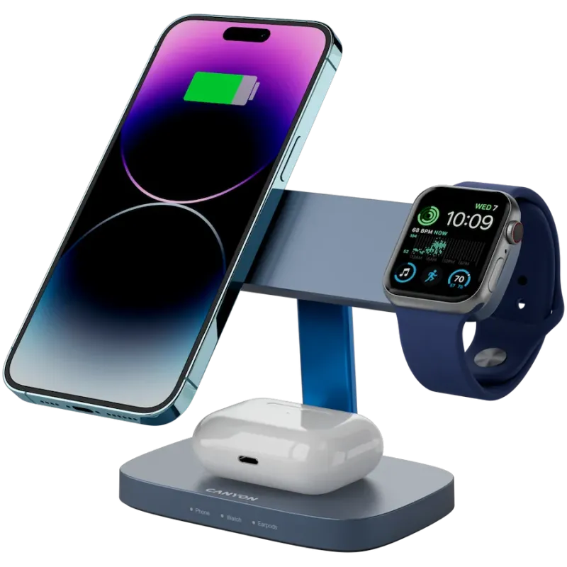 CANYON Wireless Charging Station Hexagon 310 3in1 DarkGrey/Blue - 1