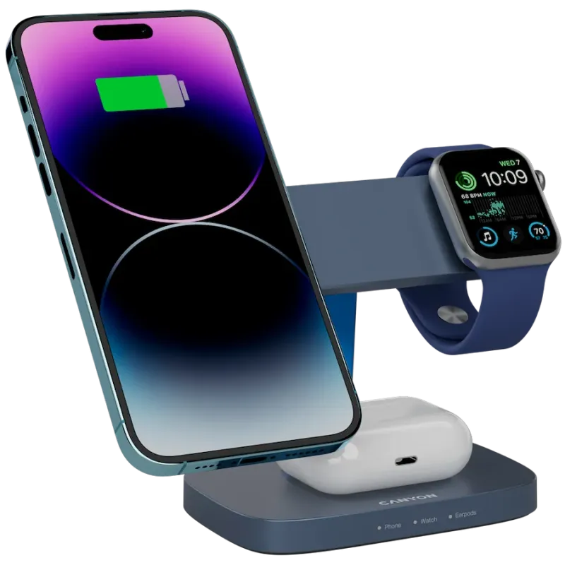 CANYON Wireless Charging Station Hexagon 310 3in1 DarkGrey/Blue - 1
