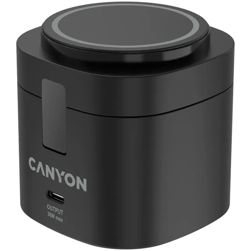Canyon 4 in 1 Wireless Charging Stand, 30W max, Size: 70x70x70.3mm, weight: 414g, with 65W charger and 1M cable, black - 1