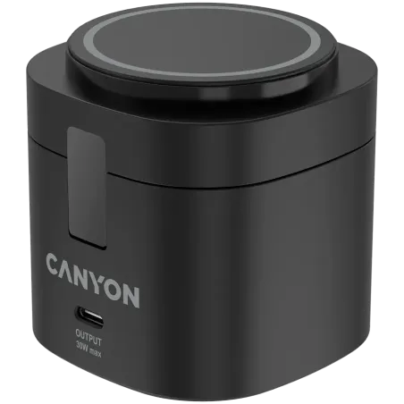 Canyon 4 in 1 Wireless Charging Stand, 30W max, Size: 70x70x70.3mm, weight: 414g, with 65W charger and 1M cable, black - 1