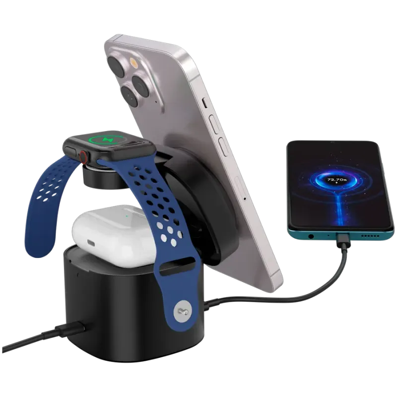 Canyon 4 in 1 Wireless Charging Stand, 30W max, Size: 70x70x70.3mm, weight: 414g, with 65W charger and 1M cable, black - 1