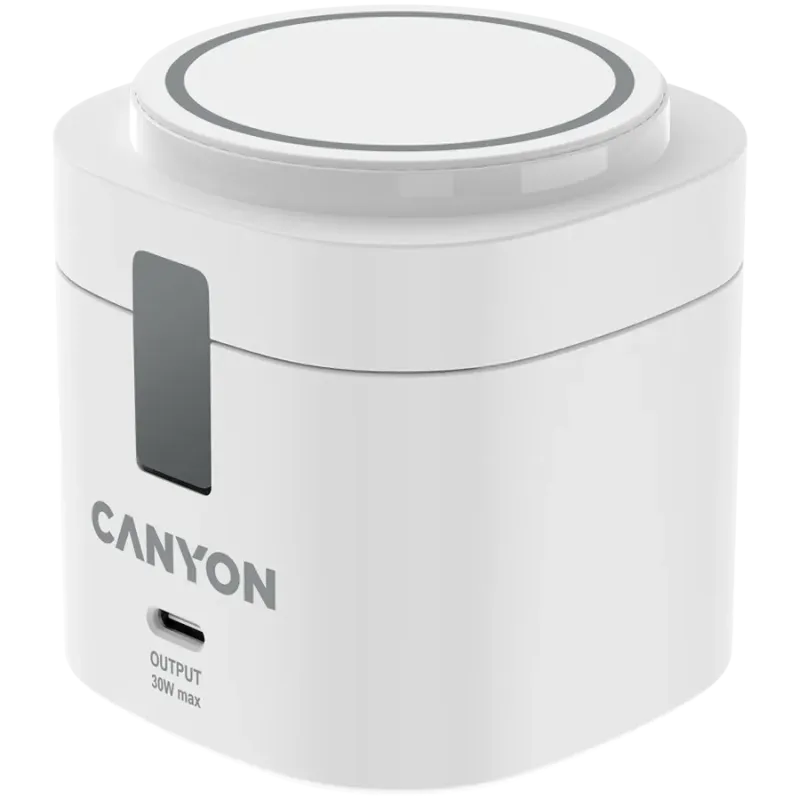 Canyon 4 in 1 Wireless Charging Stand, 30W max, Size: 70x70x70.3mm, weight: 414g, with 65W charger and 1M cable, white - 1