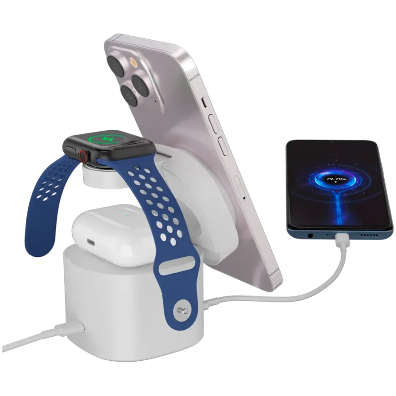 Canyon 4 in 1 Wireless Charging Stand, 30W max, Size: 70x70x70.3mm, weight: 414g, with 65W charger and 1M cable, white - 1