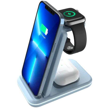 CANYON wireless charger WS-304 15W 3in1 Blue - 1