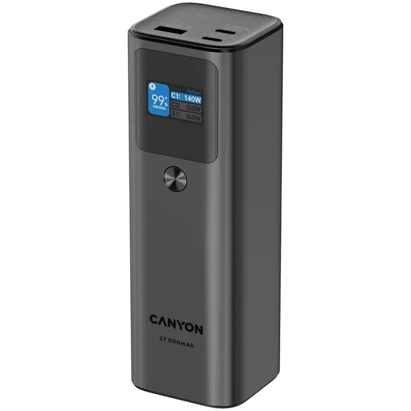 CANYON power bank PB-2010 TFT 27000 mAh 97.2Wh PD140W QC 3.0 Dark Grey - 1