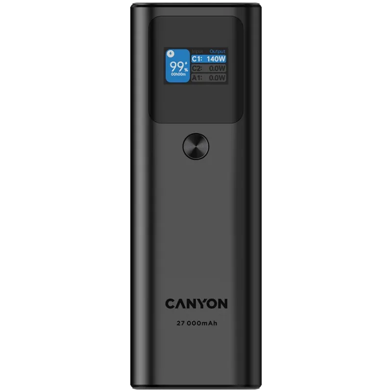 CANYON power bank PB-2010 TFT 27000 mAh 97.2Wh PD140W QC 3.0 Dark Grey - 1