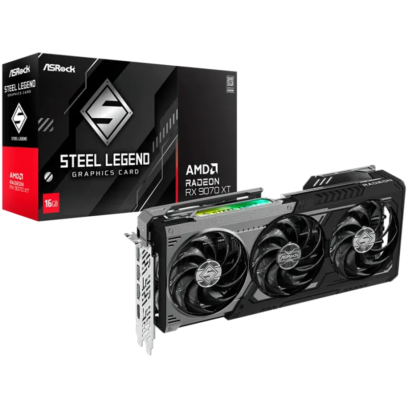 ASROCK Video Card AMD Radeon RX 9070 XT Steel Legend Dark 16GB GDDR6 256-bit HDMI 3x DP - 1