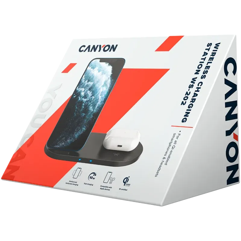 CANYON wireless charger WS-202 10W 2in1 Black - 1