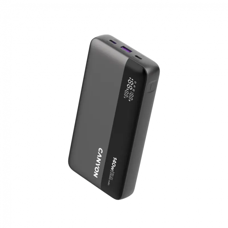 CANYON Power Bank PB-240, 25000mAh PD140W display power bank,Size160.0x82x27 mm Weight 508+-10g, Dark Grey - 1
