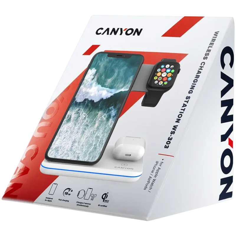 CANYON wireless charger WS-303 15W 3in1 White - 1