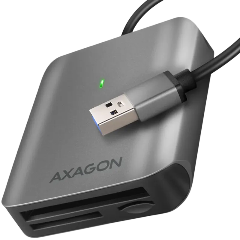 Axagon Aluminum high-speed USB-A 3.2 Gen 1 memory card reader. 3 slots, UHS-II. - 1