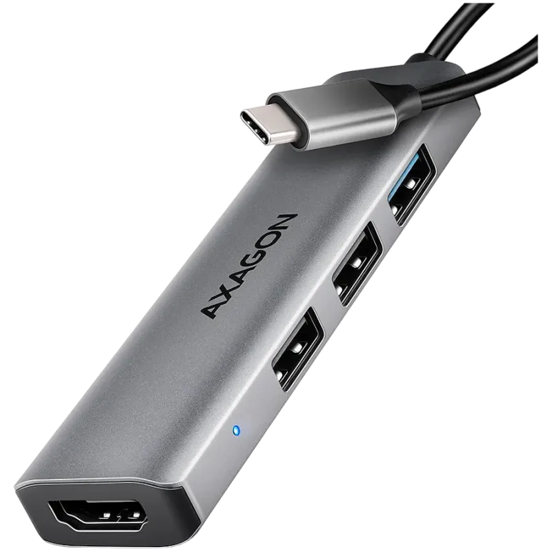 AXAGON HMC-H3A 3x USB-A (2x USB2.0, 1x USB3.0) + HDMI 4K 30Hz, 3.2 Gen 1 hub, metal, 15cm USB-C cable - 1