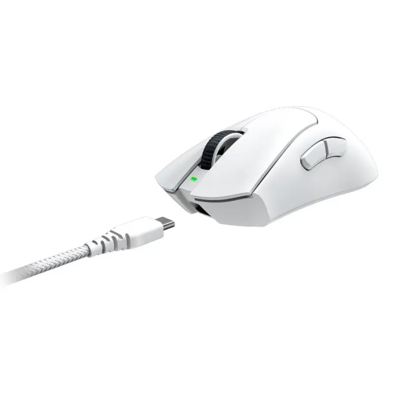 Razer DeathAdder V3 Pro - White Edition, Ergonomic Wireless Gaming Mouse, Speedflex Charging Cable USB Type C, 30000DPI, Optical