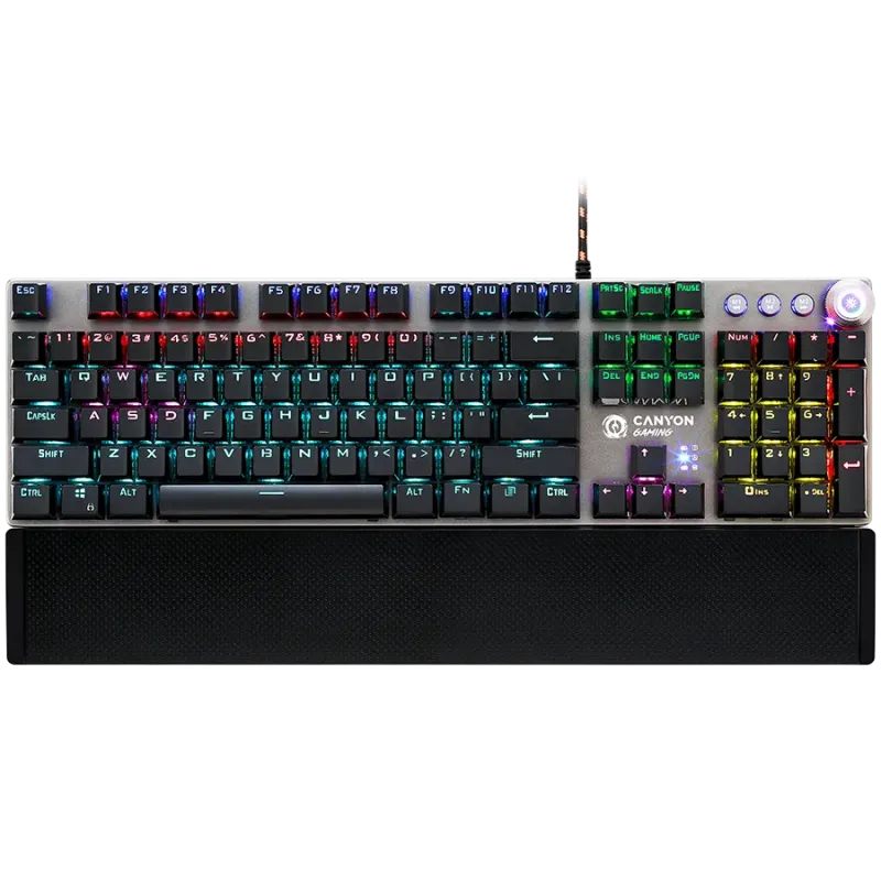 CANYON Nightfall GK-7, Wired Gaming Keyboard,Black 104 mechanical switches,60 million times key life, 22 types of lights,Removab