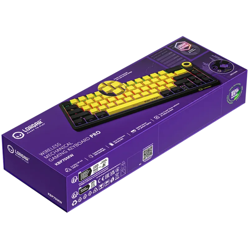 LORGAR KBP70MW, Wireless 65% Mechanical Gaming Keyboard Pro, Black/yellow, EN layout - 1