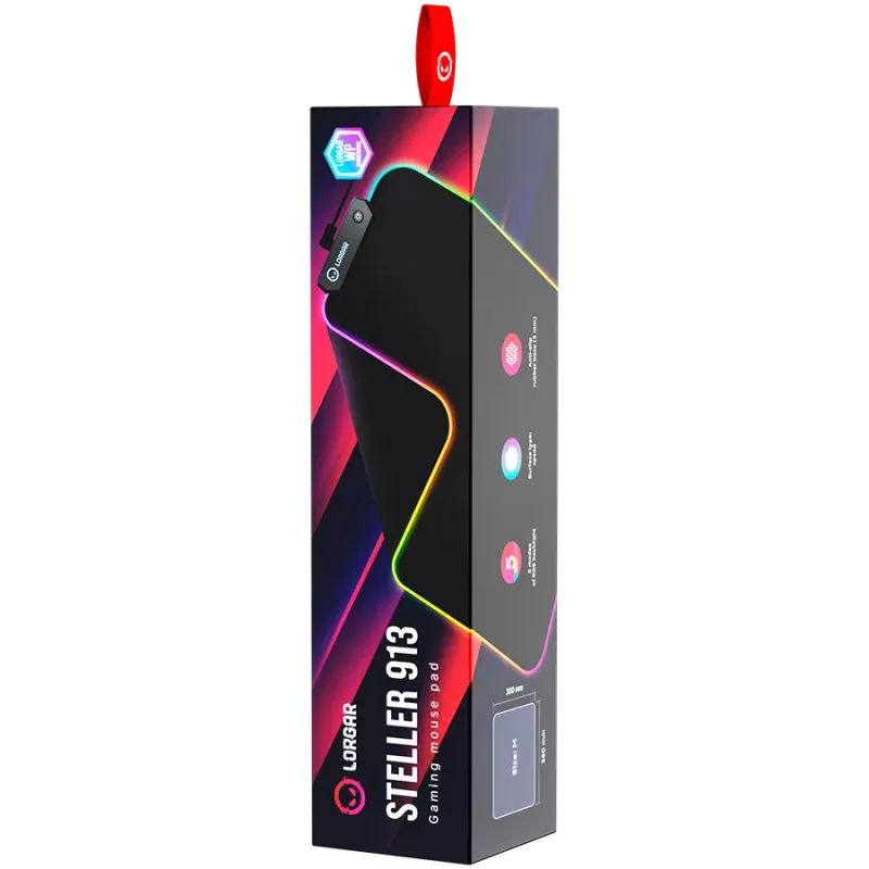 Lorgar Steller 913, Gaming mouse pad, High-speed surface, anti-slip rubber base, RGB backlight, USB connection, Lorgar WP Gamewa