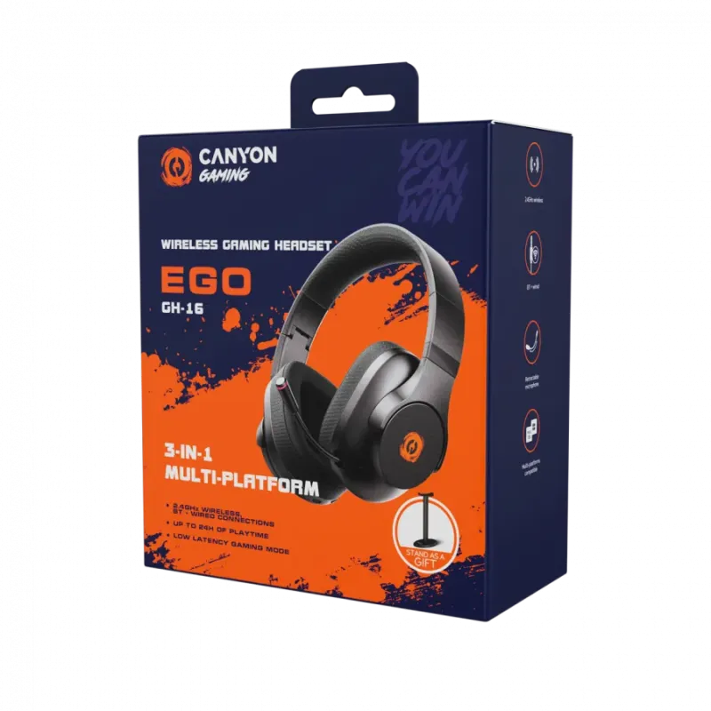 CANYON headset EGO GH-16 3in1 2.4Ghz+BT Black - 1