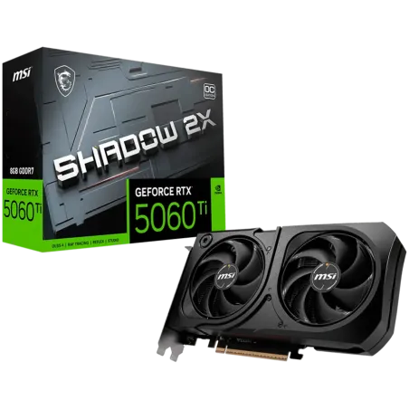 MSI Video Card NVIDIA GeForce RTX 5060 Ti 8G SHADOW 2X OC PLUS, 8GB GDDR7, 128-bit, 2617 MHz Boost, 4608 CUDA Cores, PCIe 5.0 (x