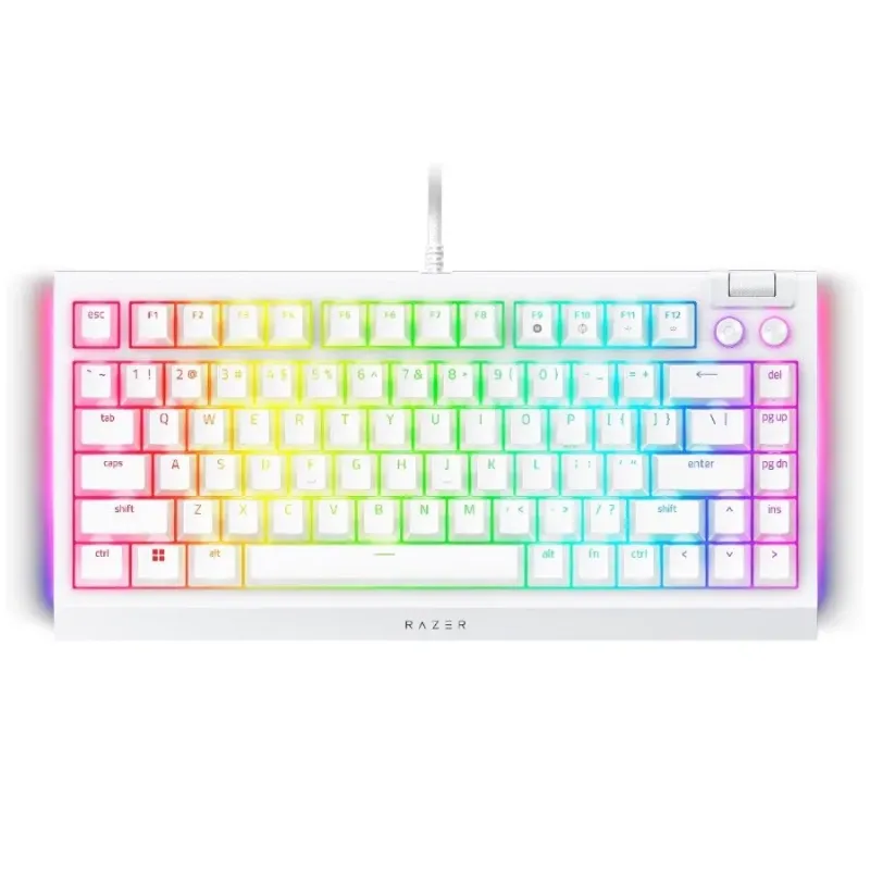 Razer BlackWidow V4 75% White, Gaming Keyboard, US Layout, Hot-swappable Design, Compact 75% Layout with Aluminum Case, Mechanic