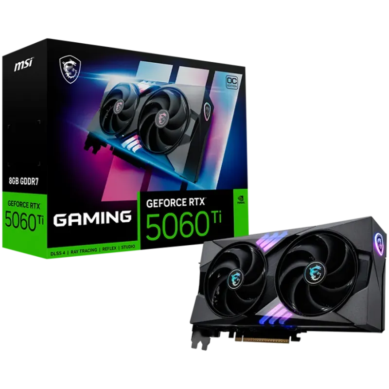 MSI Video Card Nvidia GeForce RTX 5060 Ti 8G GAMING OC, 8GB GDDR7, 128bit, Effective Memory Clock: 28000MHz, Boost: 2647 MHz, 46