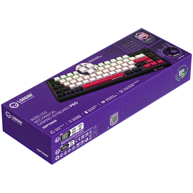 LORGAR KBP70MW, Wireless 65% Mechanical Gaming Keyboard Pro, Black/red, EN layout - 1