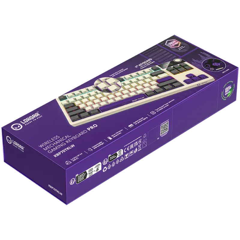 LORGAR KBP70TKLW, Wireless TKL Mechanical Gaming Keyboard Pro, Beige, EN layout - 1