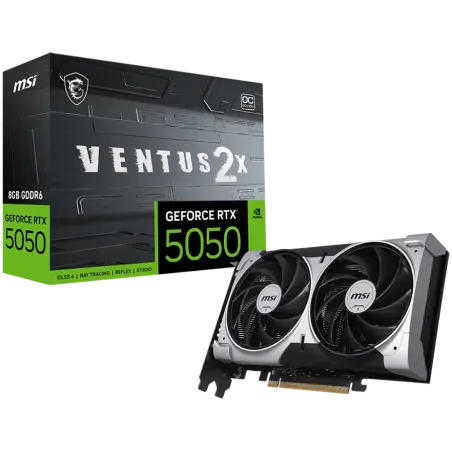 MSI Video Card NVIDIA GeForce RTX 5050 8G VENTUS 2X OC, 8GB GDDR6, 128-bit, 2602 MHz Boost, 2560 CUDA Cores, PCIe 5.0 (x8), 3x D