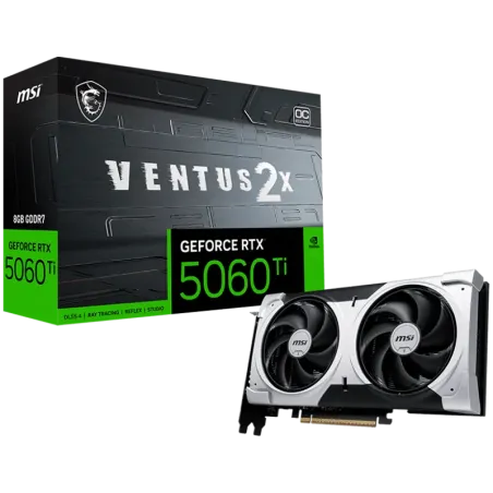 MSI Video Card NVIDIA GeForce RTX 5060 Ti 8G VENTUS 2X OC PLUS, 8GB GDDR7, 128-bit, 2617 MHz Boost, 4608 CUDA Cores, PCIe 5.0 (x