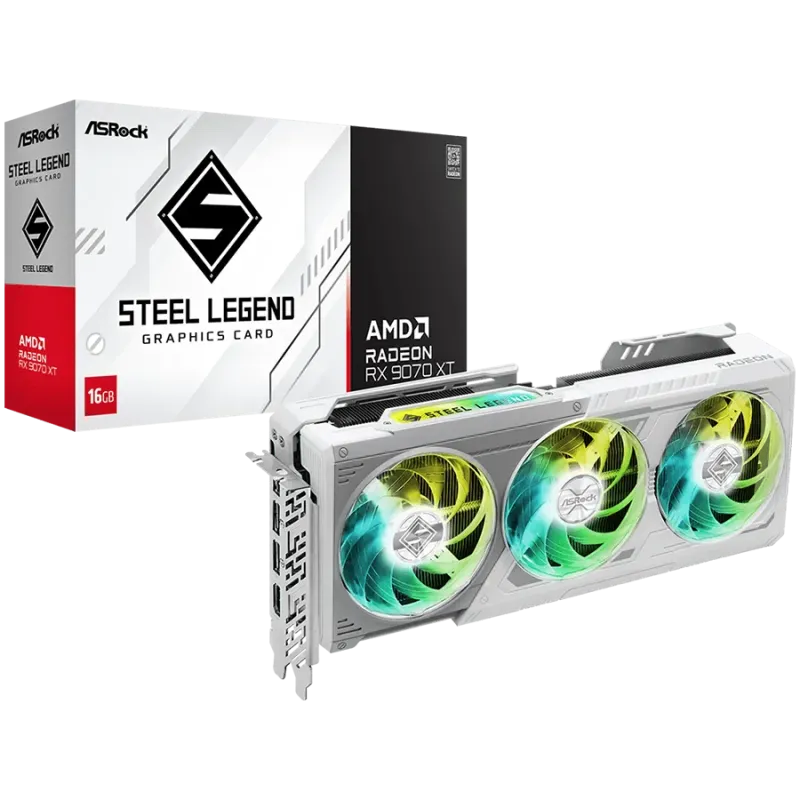 ASROCK Video Card AMD Radeon RX 9070 XT Steel Legend 16GB GDDR6 256-bit HDMI 3x DP - 1