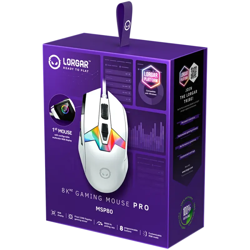 LORGAR MSP80, 8000 Hz Gaming Mouse Pro, White - 1