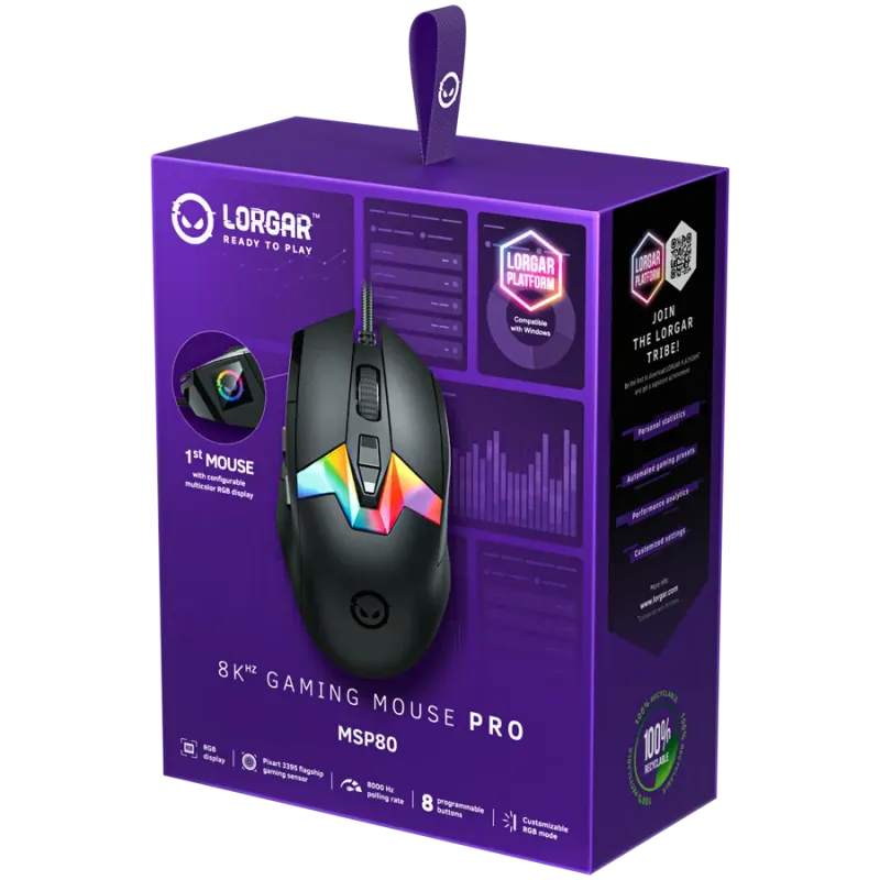 LORGAR MSP80, 8000 Hz Gaming Mouse Pro, Black - 1