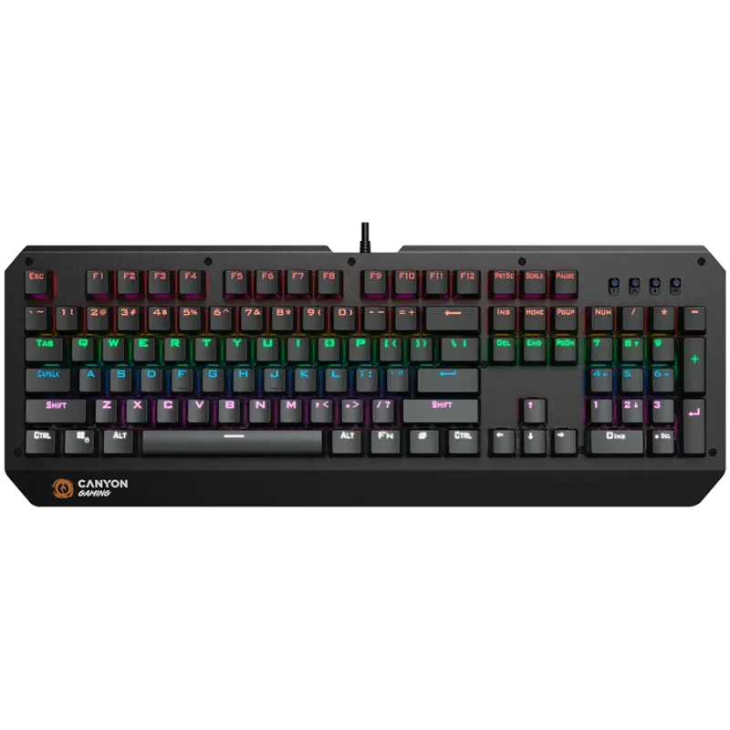 CANYON Hazard GK-6, Wired multimedia gaming keyboard with lighting effect, 108pcs rainbow LED, Numbers 104keys, EN double inject