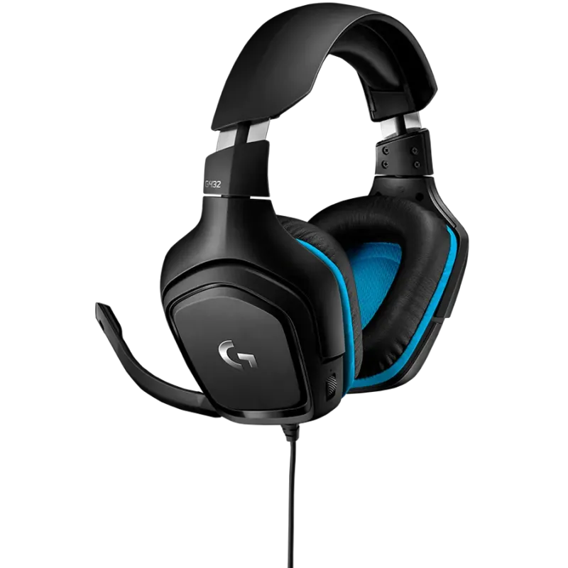 LOGITECH G432 Wired Gaming Headset 7.1 - LEATHERETTE - BLACK/BLUE - USB - 1