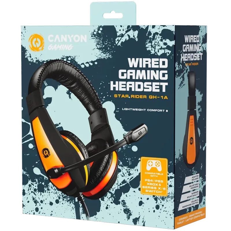 CANYON Star Raider GH-1A, Gaming headset 3.5mm jack with adjustable microphone and volume control, with 2in1 3.5mm adapter, cabl