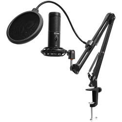 LORGAR Voicer 931, Gaming Microphone, Black, USB condenser microphone with boom arm stand, pop filter, tripod stand. including 1