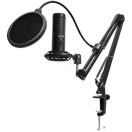 LORGAR Voicer 931, Gaming Microphone, Black, USB condenser microphone with boom arm stand, pop filter, tripod stand. including 1