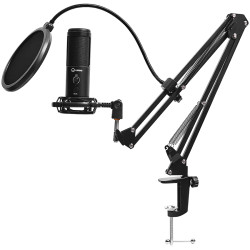 LORGAR Voicer 931, Gaming Microphone, Black, USB condenser microphone with boom arm stand, pop filter, tripod stand. including 1