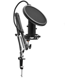 LORGAR Voicer 931, Gaming Microphone, Black, USB condenser microphone with boom arm stand, pop filter, tripod stand. including 1