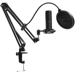 LORGAR Voicer 931, Gaming Microphone, Black, USB condenser microphone with boom arm stand, pop filter, tripod stand. including 1
