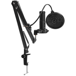 LORGAR Voicer 931, Gaming Microphone, Black, USB condenser microphone with boom arm stand, pop filter, tripod stand. including 1