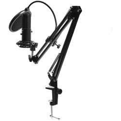 LORGAR Voicer 931, Gaming Microphone, Black, USB condenser microphone with boom arm stand, pop filter, tripod stand. including 1