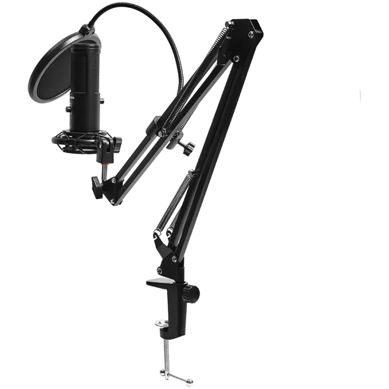 LORGAR Voicer 931, Gaming Microphone, Black, USB condenser microphone with boom arm stand, pop filter, tripod stand. including 1