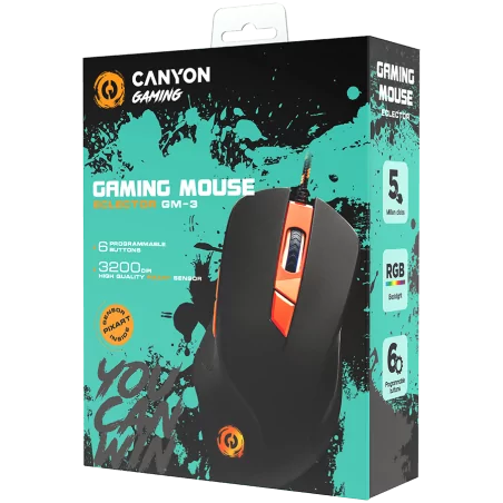 CANYON Eclector GM-3 Wired Gaming Mouse with 6 programmable buttons, Pixart optical sensor, 4 levels of DPI and up to 3200, 5 mi
