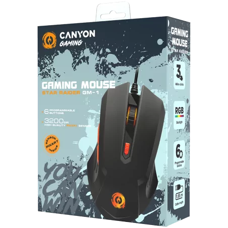 CANYON Star Raider GM-1 Optical Gaming Mouse with 6 programmable buttons, Pixart optical sensor, 4 levels of DPI and up to 3200,