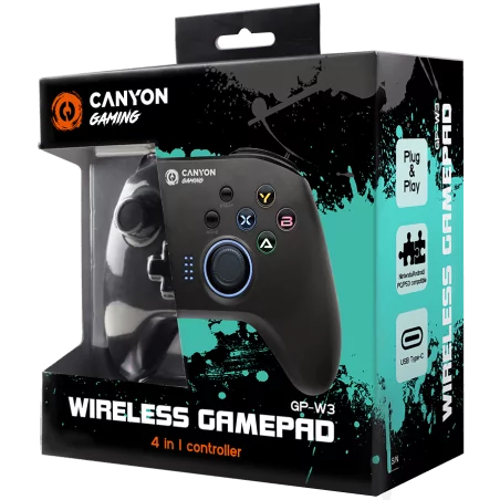 CANYON GP-W3 2.4G Wireless Controller with built-in 600mah battery, 1M Type-C charging cable ,6 axis motion sensor support ninte