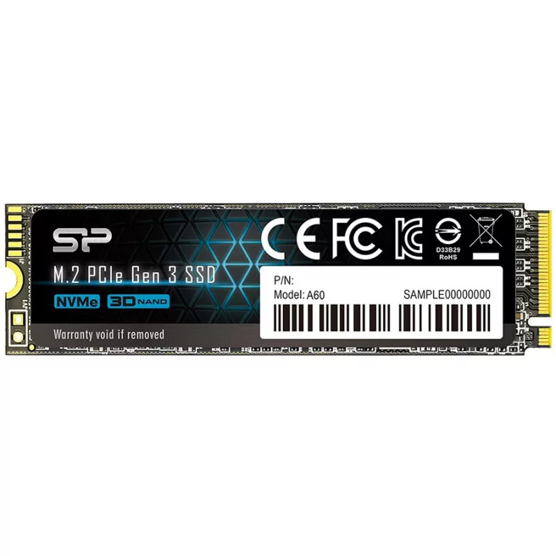 SILICON POWER A60 1TB SSD, M.2 2280, PCIe Gen3x4, SLC Cache, Read/Write: 2200/1600 Mb/s - 1