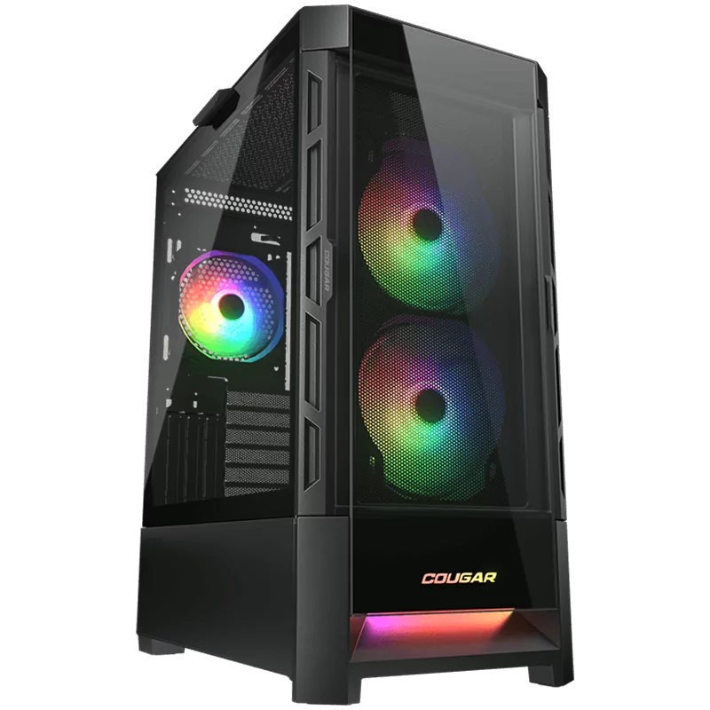 COUGAR DUOFACE RGB (Black), Mid Tower, Tempered Glass + Mesh Front Panels, 3x 140 ARGB Fans, RGB Button, 4mm Tempered Glass, Min