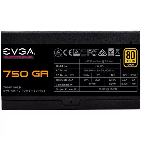 EVGA SuperNOVA 750 GA, 80 Plus GOLD 750W, Fully Modular, Eco Mode, Includes Power ON Self Tester, Compact 150mm Size, 10 Year Wa